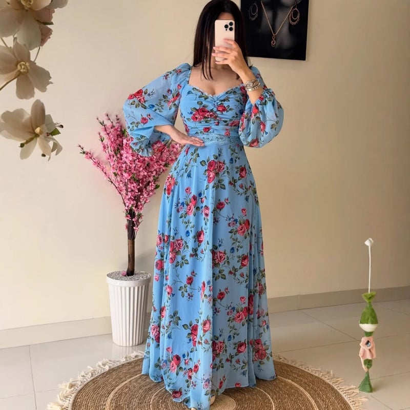 2025 Spring And Women'S Clothing Independent Station Middle East Chiffon Printed Lace Dress - Image 3